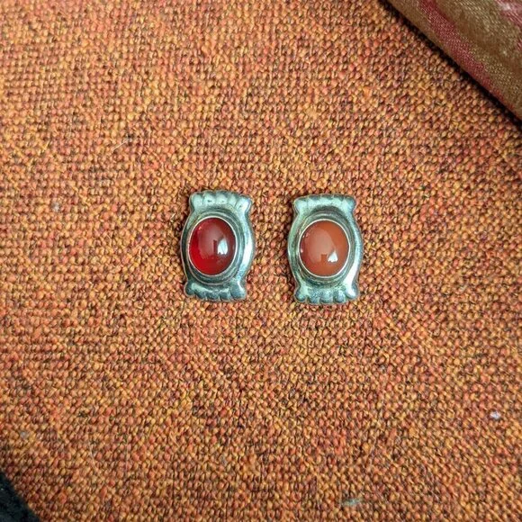 Vintage Carnelian Stone 925 Sterling Silver Mexican Earring Boho Artisan - Picture 5 of 5